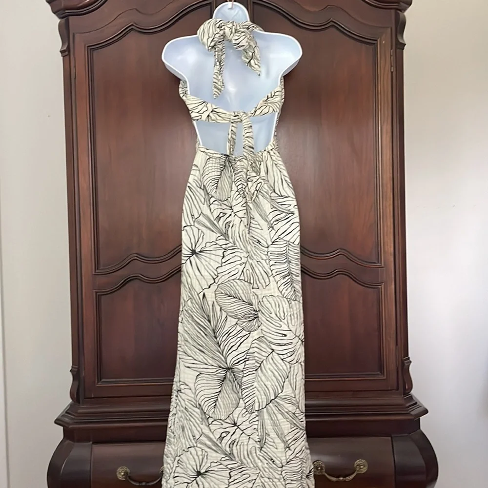 ELAN Criss Cross Maxi Dress Cream & Black Size M - Picture 6 of 11